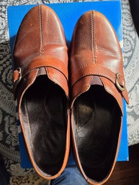 Women's Brown Leather Dansko Clogs With Buckle